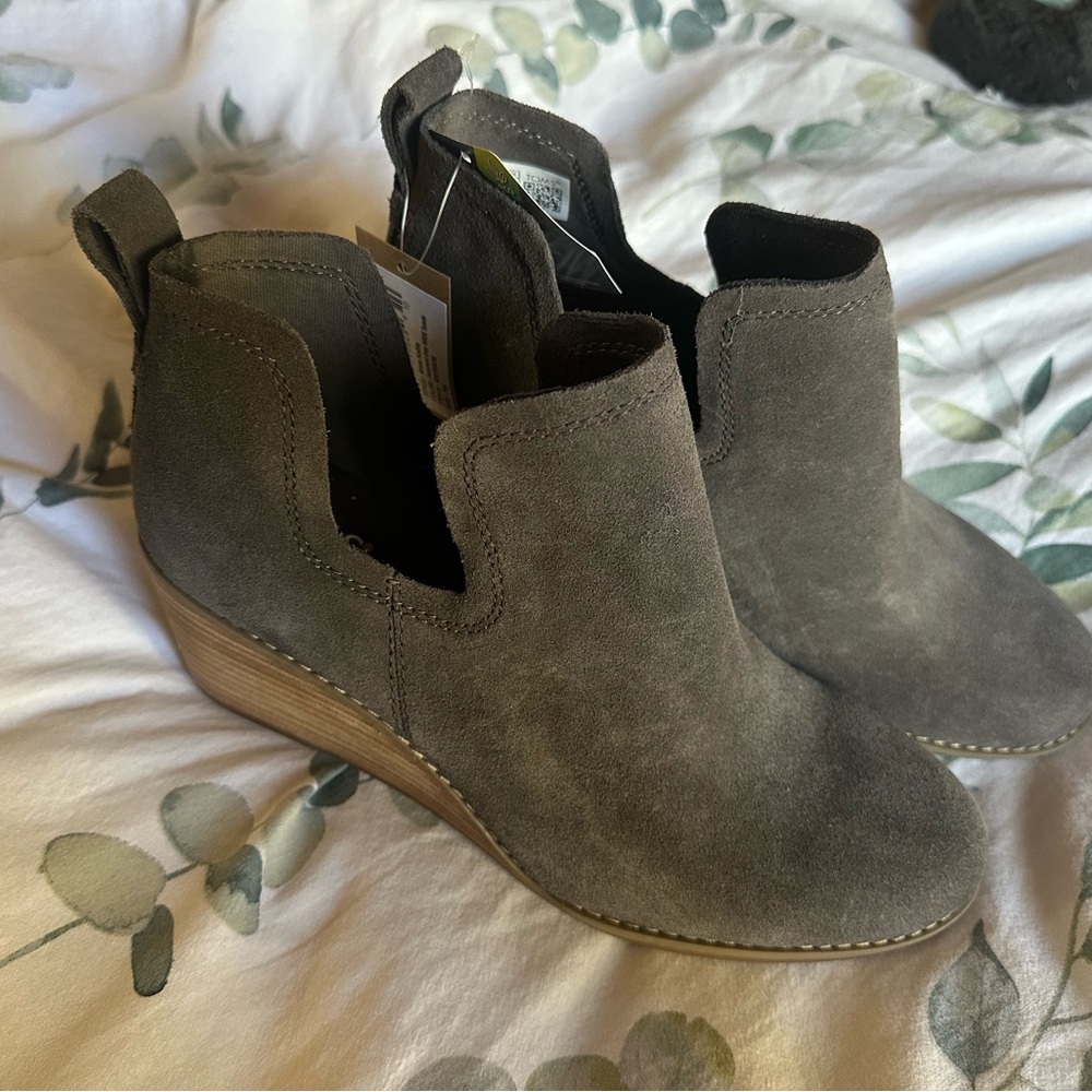 Toms Charcoal Suede Ankle Booties